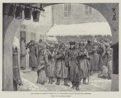 A fome na Rússia, a polícia em São Petersburgo dando boletos para os alojamentos de Johann Nepomuk Schonberg