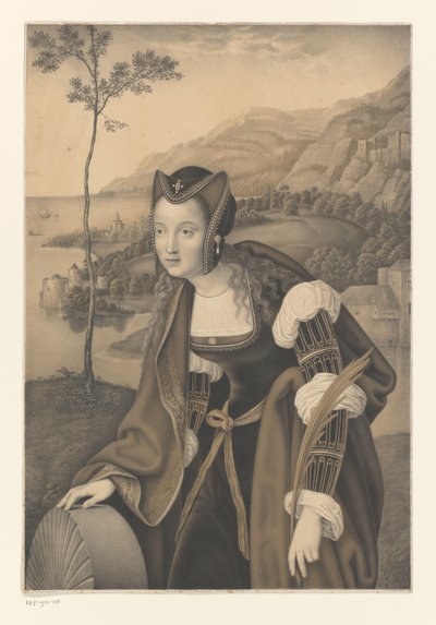 Santa Christina com pedra de moinho numa paisagem
Obras da colecção dos irmãos Boisserée (título da série)
Galerie des Frères Boisserée (título da série) de Johann Nepomuk Strixner