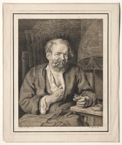 Camponês sentado em uma mesa, fumando um cachimbo de Johann Nepomuk Strixner
