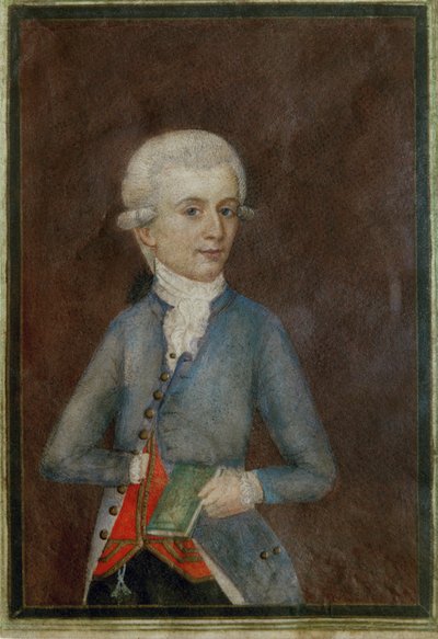 Wolfgang Amadeus Mozart (ca ... (guache sobre pergaminho) de Johann Nepomuk della Croce