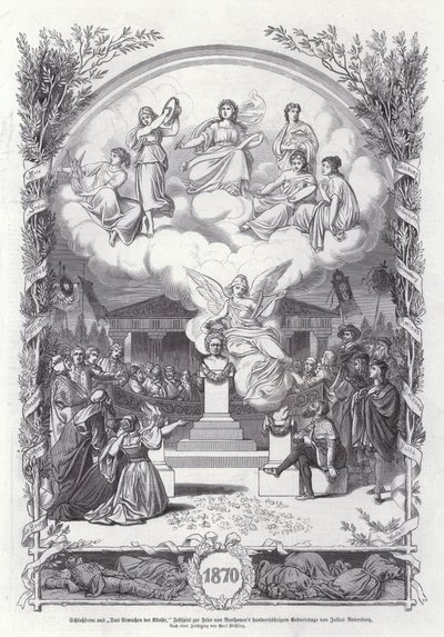 Cena final de O Despertar das Artes, celebração do centenário do aniversário de Beethoven, de Julius Rodenberg (gravura) de Johann Paul Adolf Kiessling