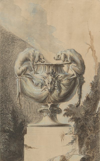 Desenho para um vaso de jardim com tema de caça, ca. 1740. de Johann Paul Egell