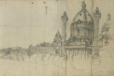 Vista sobre os subúrbios do sul de Viena e a igreja de Karlskirche de Johann Peter Krafft
