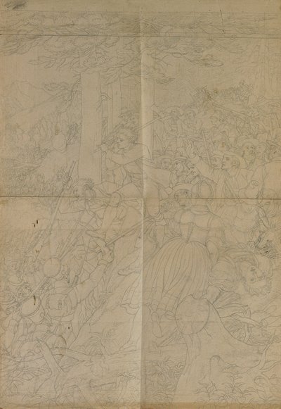 Desenho de contorno para a "Cena da luta tirolesa pela liberdade" de Johann Peter Krafft