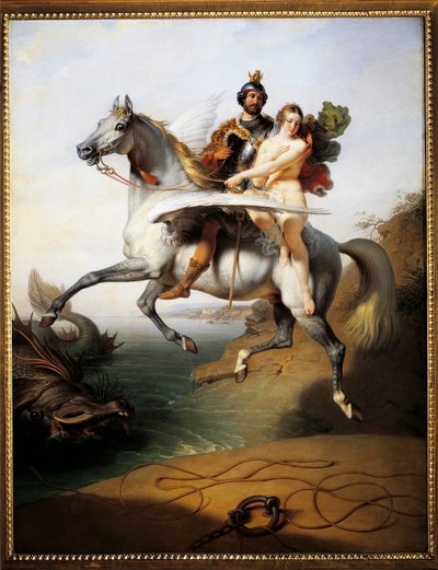 Ruggero e Angélica montando o hippoclaw ( de Orlando furioso) de Johann Peter Krafft
