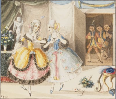 Personagens de &39;Cosi fan tutte&39; de Mozart, 1840 (wc no papel) de Johann Peter Lyser