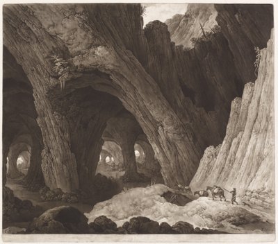 Viajantes descansando em cavernas gigantescas de Johann Peter Pichler, after Guillam Dubois