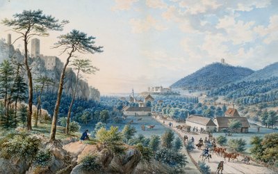 Vista do Palácio Weilburg em Baden perto de Viena de Johann Raulino