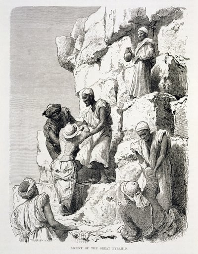 Subida da Grande Pirâmide, século XIX (gravura em papel) de Johann Rudolph the Elder Huber