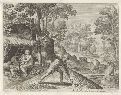 Adão e Eva a trabalhar fora do Paraíso Terrestre
História da família de Caim / Sobre boas e más obras (título da série)
Boni et mali scientia (título da série) de Johann Sadeler (I)