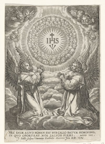 Os anjos adoram o monograma de Cristo de Johann Sadeler (I)