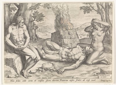 Eva chora a morte sobre Abel
História de Caim e Abel (título da série) de Johann Sadeler (I)