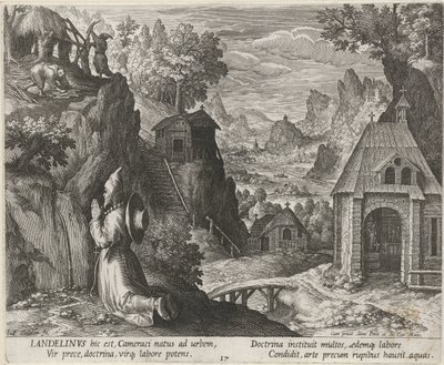 São Landelinus como um eremita Eremitas (título da série) Oraculum Anachoreticum (título da série) de Johann Sadeler (I)