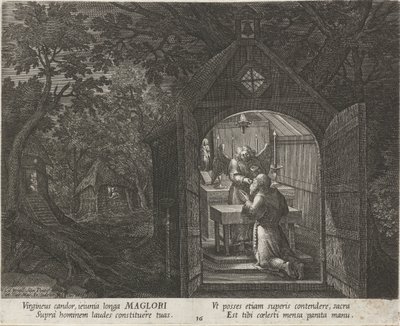 São Maglor como Eremita Eremitas (título da série) Oraculum Anachoreticum (título da série) de Johann Sadeler (I)