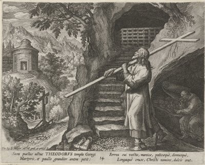 São Teodoro Tiro como ermitão
A vida virtuosa dos ermitãos (título da série)
Trophaeum vitae solitariae (título da série) de Johann Sadeler (I)