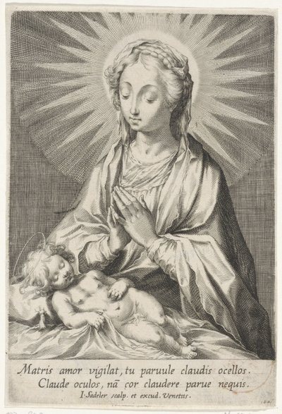 Maria adora o menino Jesus adormecido de Johann Sadeler (I)