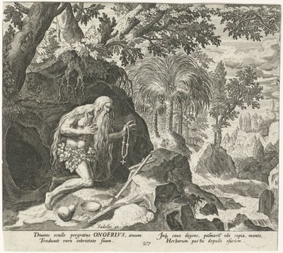 Onyphrius the Great como um eremita Eremitas Masculinos (título da série) Solitudo Sive Vitae Patrum Eremicolarum (título da série) de Johann Sadeler (I)