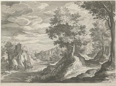 Paisagem do rio com um castelo de Johann Sadeler (I)