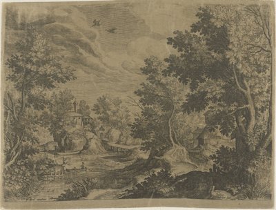 Paisagem do rio com um barco a remo de Johann Sadeler (I)