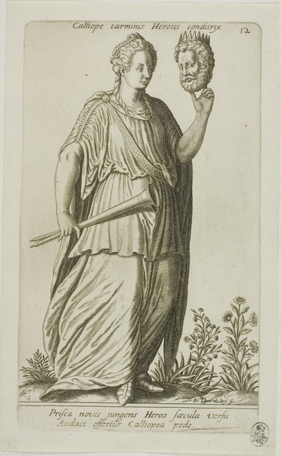 Calliope, Musa da Poesia Épica, placa 12 de Parnassus Biceps de Johann Theodor de Bry