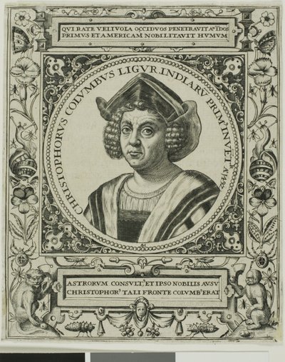 Cristóvão Colombo, frontispício do volume 5 da obra América de Theodor de Bry de Johann Theodor de Bry