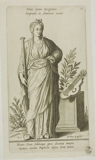 Erato, Musa da Poesia Lírica, placa 11 do Parnassus Biceps de Johann Theodor de Bry