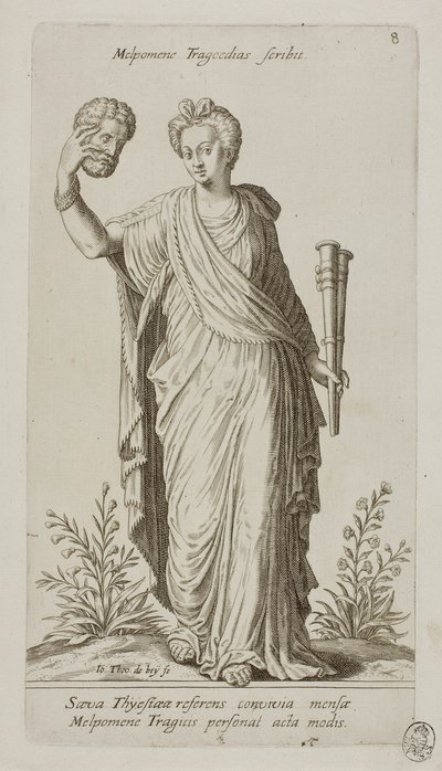 Melpomene, musa da tragédia, placa 8 de Parnassus Biceps de Johann Theodor de Bry