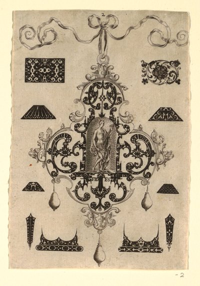 Placa 2, de uma série de oito desenhos de pingentes com as virtudes cardeais de Johann Theodor de Bry