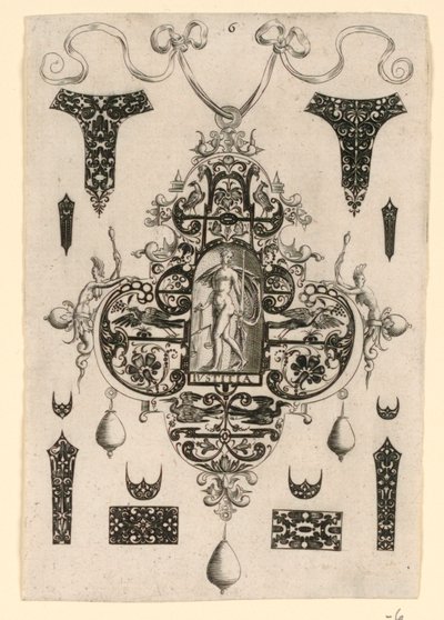 Placa 6, de uma série de oito desenhos de pingentes com as virtudes cardeais de Johann Theodor de Bry