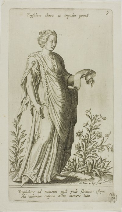 Terpsichore, Muse of Dance, placa 9 de Parnassus Biceps de Johann Theodor de Bry