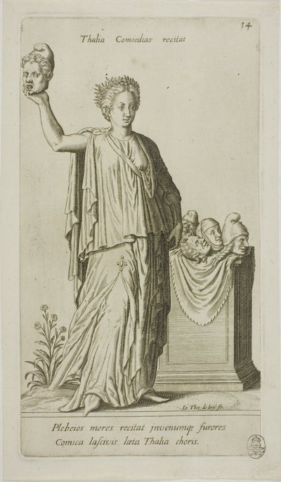 Thalia, Musa da Comédia, placa 14 de Parnassus Biceps de Johann Theodor de Bry