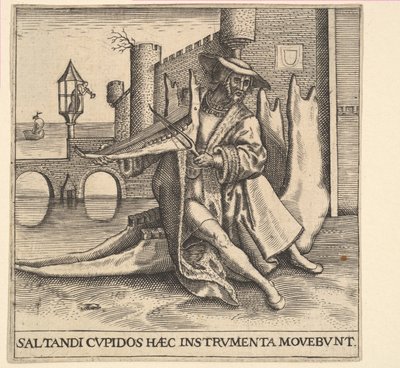 O homem rico tocando violino em um osso da mandíbula. de Johann Theodor de Bry