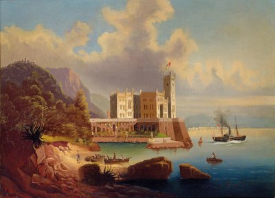 Vista do Castelo de Miramare e Trieste. de Johann Wilhelm Jankowski