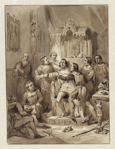 O Conde William V enlouquece e mata Gerrit van Wateringen, 1357 de Johann Wilhelm Kaiser (I)