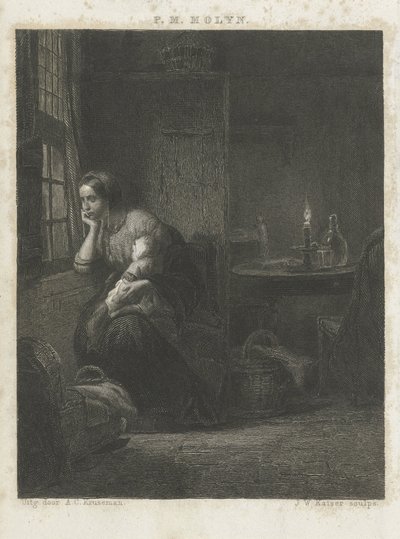 Mulher com criança em uma janela de Johann Wilhelm Kaiser (I)