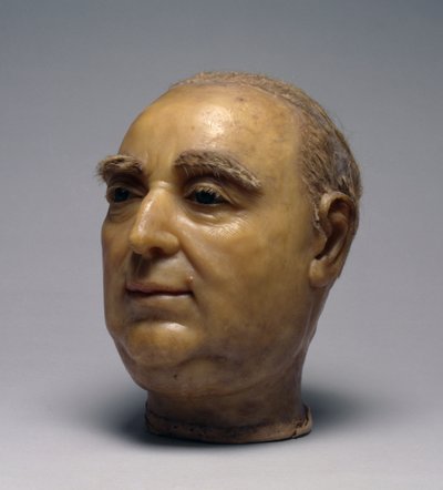 Chefe de Frederico II, Landgrave de Hesse-Kassel, 1786 (cera, vidro e cabelo) de Johann Wilhelm Kirchner