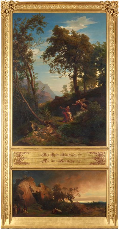 O sacrifício de Isaac (em cima). O lamento de Abraão por Sara (em baixo). Do ciclo «Doze paisagens bíblicas com a história de Abraão» de Johann Wilhelm Schirmer