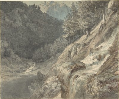 Paisagem montanhosa com um rio de Johann Wilhelm Schirmer