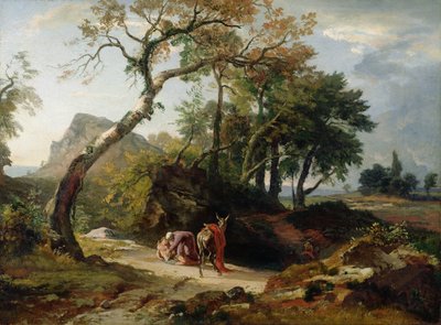 O Resgate do Homem Ferido pelo Misericordioso Samaritano (Noite) c.1856 de Johann Wilhelm Schirmer