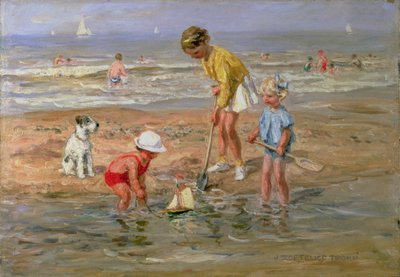 Crianças brincando à beira-mar de Johann Zoetelief Tromp