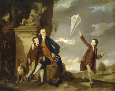 Agrupe o retrato de George Fitzgerald com seus filhos George, vistos empinando uma pipa e Charles. Johan Zoffany de Johan Joseph Zoffany