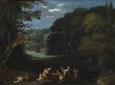 Latona transformando os camponeses da Lícia em sapos (depois de Elsheimer) de Johann or Hans (attr.to) Konig