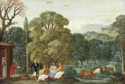 Abraão entretendo os Três Anjos (óleo sobre cobre) de Johann or Hans Konig