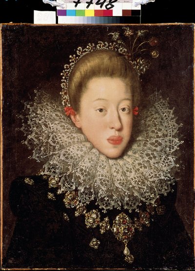 ""Retrato de Ana da Áustria (1585-1618) (Ana de Habsburgo ou do Tirol), Imperatriz do Sacro Império"" Pintura de Hans von Aachen (1552-1615) início do século XVII Lviv, Museu de Belas Artes de Johann or Hans von Aachen
