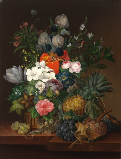 Nature morte avec un lezard et des fleurs - Still Life with a Lizard and Flowers - Johanna (Jenny) Salm-Reifferscheidt (nee comtesse Pachtova) (1780-1857). Óleo sobre tela de Johanna Salm Reifferscheidt