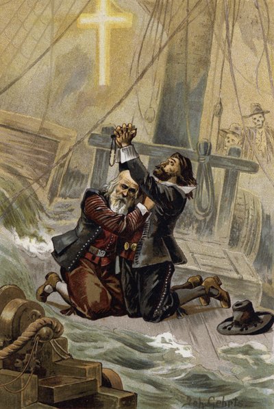 Ilustração para The Flying Dutchman, ou Der Fliegende Hollander (lito a cores) de Johannes (after) Gehrts