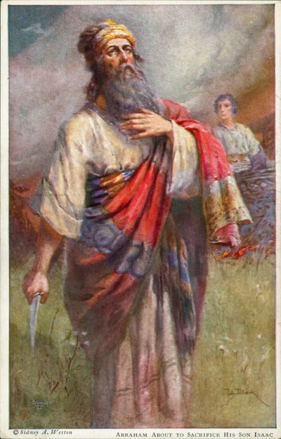 Abraão prestes a sacrificar o seu filho Isaac (litografia a cores) de Johannes Adolf Tillack