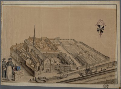 Mosteiro Predikheren em Bruges (aguarela e lápis sobre papel) de Johannes Beerblock