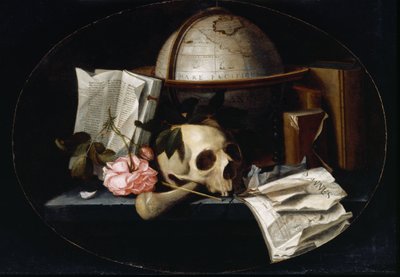 Vanitas Still Life, c.1655 (óleo sobre painel de carvalho) de Johannes Borman