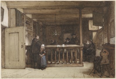Dia de pagamento: Câmara dos vereadores no tribunal em Nieuw-Loosdrecht, decorado com figuras do século XVII de Johannes Bosboom